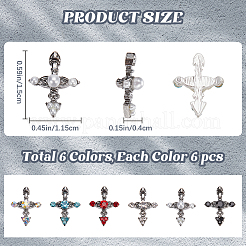 36 шт. 6 стиля крестообразных кабошонов из сплава со стразами MRMJ-CP0001-30B