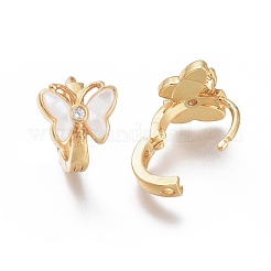 Серьги-кольца Huggie из латуни с прозрачным фианитом и прозрачным фианитом EJEW-I246-01G-B