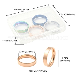 4 шт. 4 цвета 201 нержавеющая сталь простые кольца набор для женщин RJEW-YW0001-03