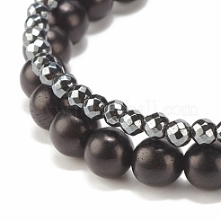Ensemble de bracelets extensibles en hématite synthétique et bois naturel 2pcs 2 styles&nbsp;BJEW-JB07941