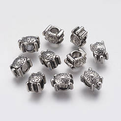 イオンプレーティング（IP）304ステンレススチールヨーロピアンビーズ  カメ  大穴ビーズ  アンティークシルバー  12x8x9mm  穴：4mm&nbsp;STAS-J022-020AS