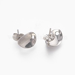 変色しない201ステンレススチールスタッドピアス金具  カン付き  ピアスキャッチ/ピアスバックキャッチ  オーバル  ステンレス鋼色  11.5x8.5x1.5mm  穴：1.8mm  ピン：0.8mm&nbsp;STAS-F178-05P