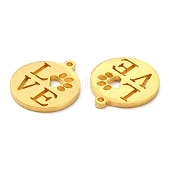 304ステンレスペンダント  手動研磨  ワード「love」を刻まれたフラットラウンド  ゴールドカラー  15.5x18x1.4mm  穴：1.2mm&nbsp;X-STAS-F231-038G-A