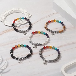 Pulseras elásticas con cuentas de hematita sintética y piedras preciosas con tema de chakra para mujer&nbsp;BJEW-JB09278