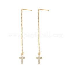 Латунный крест с микропаве и прозрачными кубическими циркониями&nbsp;EJEW-H182-14G