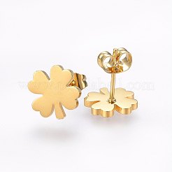 304ステンレススチールジュエリーセット  ペンダントネックレス＆スタッドピアス＆ブレスレット  クローバー  ゴールドカラー  16.54インチ（42cm）  7-1/8インチ（18cm）  10x10x1.2mm  ピン：0.8mm&nbsp;SJEW-H138-07G