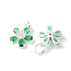 真鍮製マイクロパヴェキュービックジルコニアペンダント  花のチャーム  ラックめっき  持続的なメッキ  カドミウムフリー＆鉛フリー  丸カン付き  グリーン  14.5x12.5x4.5mm  穴：4.5mm&nbsp;KK-U067-03S-02