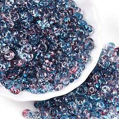 スプレー塗装された透明なガラスシードビーズ  ドーナツ  スチールブルー  6.5x3mm  穴：1.2mm  約2500個/ポンド&nbsp;SEED-T007-05F