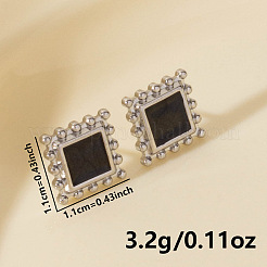 304ステンレススチールスクエアスタッドピアス  銀  11x11mm&nbsp;YJ7364-1