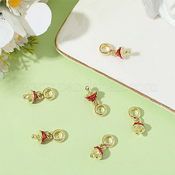 8 шт. латунные красные эмалевые подвески в виде растений в европейском стиле&nbsp;OPDL-BBC0001-03G-02