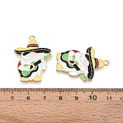 合金とエナメルのペンダント  ギターを持ったサンタクロース  ライトゴールド  シャンパンイエロー  34x25x1mm  穴：1.8mm&nbsp;ENAM-T021-20B