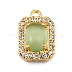 Breloques en laiton serties de micro-pavés de zircone cubique transparente et d'œil de chat&nbsp;CU-CBAF17A-08G