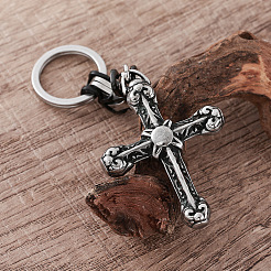 バイカースタイルの304ステンレススチール製ペンダントキーホルダー  クロス  アンティークシルバー  85mm&nbsp;LB7675