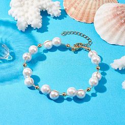 Bracciale a maglie avvolte in filo di rame con perle rotonde da 8 mm per donna&nbsp;BJEW-JB10316
