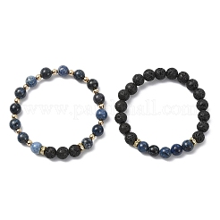 Verstellbare Stretcharmbänder aus natürlichem Apatit und natürlichem Lavagestein&nbsp;BJEW-JB14150-03