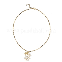 Collares de cadena tipo clip de acero inoxidable 304 con colgante de flor de latón esmaltado y perla natural para mujer.&nbsp;NJEW-JN06358