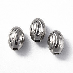 変色しない201ステンレススチールビーズ  バレル  ステンレス鋼色  8x6mm  穴：1.8mm&nbsp;STAS-G298-07D-P