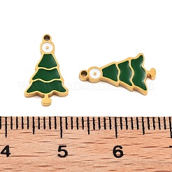 イオンプレーティング（IP）304ステンレスペンダント  クリスマステーマのエナメルチャーム  ゴールドカラー  クリスマスツリー  14x8x1.5mm  穴：1mm&nbsp;STAS-S140-02G