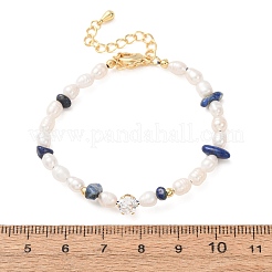 Braccialetti con scaglie di lapislazzuli naturale e perle naturali a forma di chicco di riso&nbsp;GG-CBA3297-13G-D