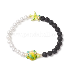 4шт. 4-х цветные браслеты из натуральной лавы и синтетической бирюзы с бусинами&nbsp;BJEW-JB11880