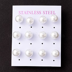 6 пара круглых серег-гвоздиков с жемчугом и ракушками EJEW-A067-18A-P