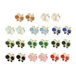 Серьги-гвоздики с бабочками из латуни с микропаве из прозрачных кубических цирконий&nbsp;EJEW-C173-01G