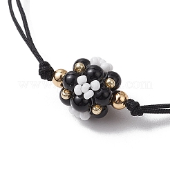 合成ブラックオニキス編みビーズブレスレット  ガラスシードビーズで  花  内径：3-1/2インチ（9cm）&nbsp;BJEW-MZ00154-04