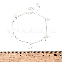 304ステンレススチールチャームブレスレット  女性用カーブチェーンブレスレット  スター＆ムーン  銀  7.99インチ（20.3cm）&nbsp;BJEW-K305-14S