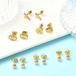 Ohrstecker-Sets aus 304 Edelstahl mit Mikropavé und Zirkonia für Damen&nbsp;EJEW-B112-01G-02