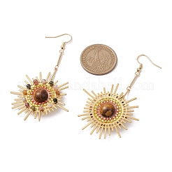 Серьги-подвески из натурального турмалина и тигрового глаза&nbsp;EJEW-MZ00237