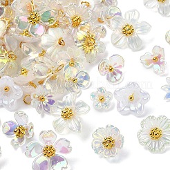 11種類のアクリルチャーム110個  真鍮パーツ  花のチャーム  ゴールドカラー  ホワイト  7~10mm  穴：2~2.5mm  10個/スタイル&nbsp;PALLOY-YW00211
