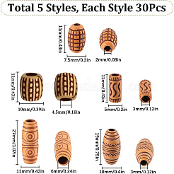 150 pièce 5 styles de perles acryliques imitation bois&nbsp;SACR-SC0001-38B