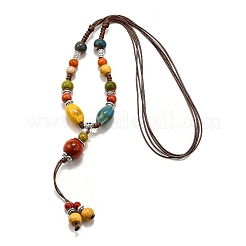 Этнический стиль сплав и фарфор керамические бусины круглые подвески кисточки и ожерелья NJEW-D308-01A