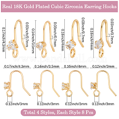 32 Stück 4 Stile Messing Pavé klar Zirkonia Ohrring Haken&nbsp;KK-BBC0025-69