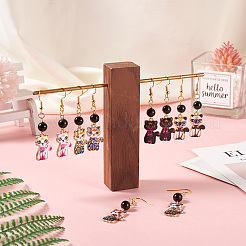 10 пара двухцветных сережек-подвесок в форме кошки из сплава с покрытием&nbsp;EJEW-TA0001-32