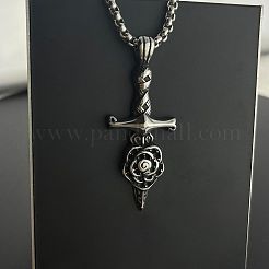 Мужские ожерелья в стиле панк из нержавеющей стали 304 с гравировкой в виде розы и меча PX4709