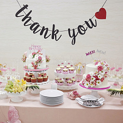 感謝祭の紙の花輪  カラフルな吊りストリーマー  お祝いやパーティーの装飾に  thank youの文字  ブラック  85~140x75~109x0.5mm&nbsp;DIY-WH0032-05