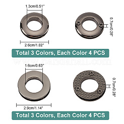24個 6スタイル 亜鉛合金 ねじ込み式グロメットアイレット金具  バケツバッグ作りに  ラウンド  ミックスカラー  2.6~2.95x0.55~0.7cm  内径：1.3~1.6のCM  4個/スタイル&nbsp;FIND-PH0017-46