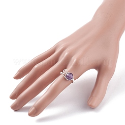 Anelli di perline intrecciati in ametista naturale avvolti in rame per donna uomo&nbsp;RJEW-TA00026-03