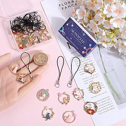 DIY-Set zur Herstellung von Handybändern mit Emaille-Anhängern aus Legierung mit Katzen- und Blumenmotiv&nbsp;DIY-SC0025-52