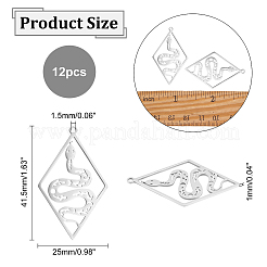 201ステンレススチールペンダント12個  レーザー切断  ヘビのひし形  ステンレス鋼色  41.5x25x1mm  穴：1.5mm&nbsp;STAS-DC0007-25