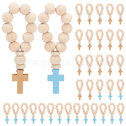 Croix bois pendentifs décoration, Avec perles de bois et cordon élastique, papayawhip, 84mm, 2 pièces / kit