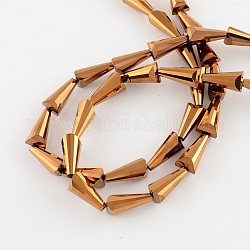 Electroplate Glass Beads, Faceted Cone, Copper Plated, 18x10x9mm, Hole: 1.5mm
