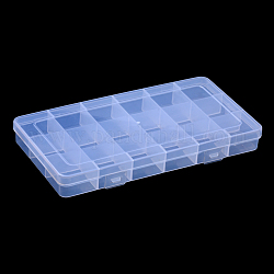 Contenedor de almacenamiento de perlas de polipropileno (pp), Cajas organizadoras de 18 compartimento, Rectángulo, Claro, 19.1x10x2.2 cm, compartimento: 3x3 cm