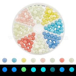 Nbeads 128pcs 8 couleurs perles rondes en pierre lumineuse synthétique, teinte, brille dans le noir, couleur mixte, 7.5~8mm, Trou: 1.2mm, 16 pcs / couleur
