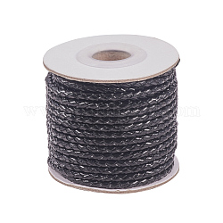 Round Braided Cowhide Cords, Black, 3mm, about 10.93 yards(10m)/roll