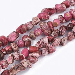Brins de perles de jaspe impérial naturel, teinte, puces, rouge indien, 4~18x4~15x1~10mm, Trou: 1mm, Environ 88~100 pcs/chapelet, 15.3 pouce ~ 15.7 pouces