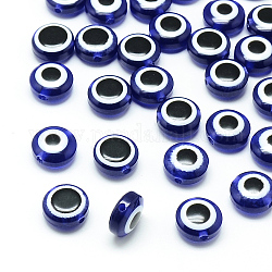 Perline di resina, rotondo e piatto, occhio di diavolo, blu scuro, 7.5~8x5~6mm, Foro: 1.8~2 mm