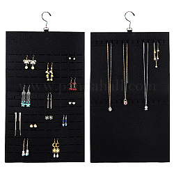 Rouleaux de suspension de bijoux muraux en feutre doux double face, boucles d'oreilles, porte-organisateur de colliers, avec crochets en fer couleur platine, noir, 65.5 cm