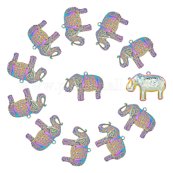 Nbeads 12pcs colgantes de aleación, Sin cadmio y níque y plomo, elefante, color del arco iris, 37x49x5mm, agujero: 2 mm